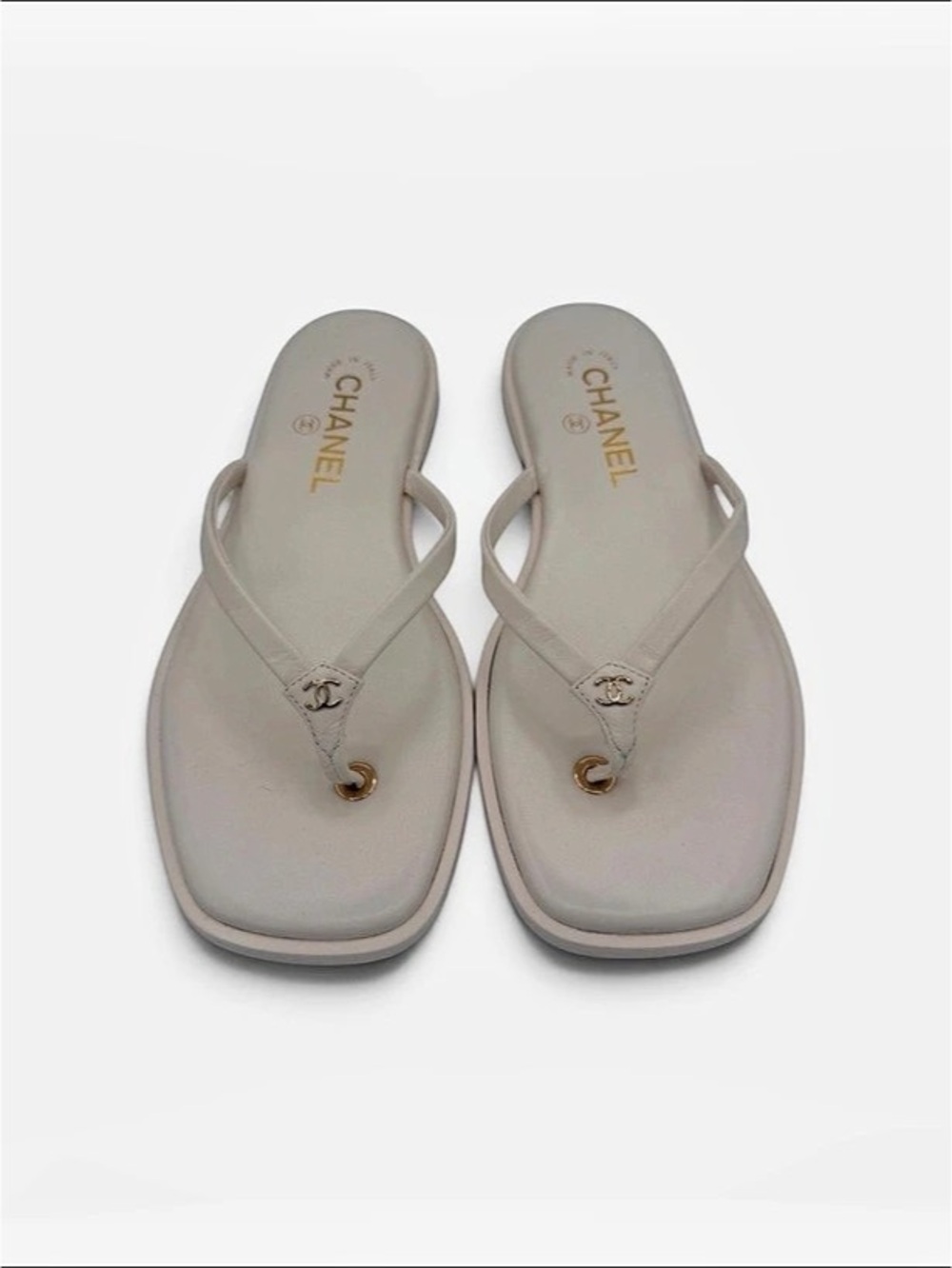Chanel CC Logo Thong Flat Sandals Light Pink Size 37